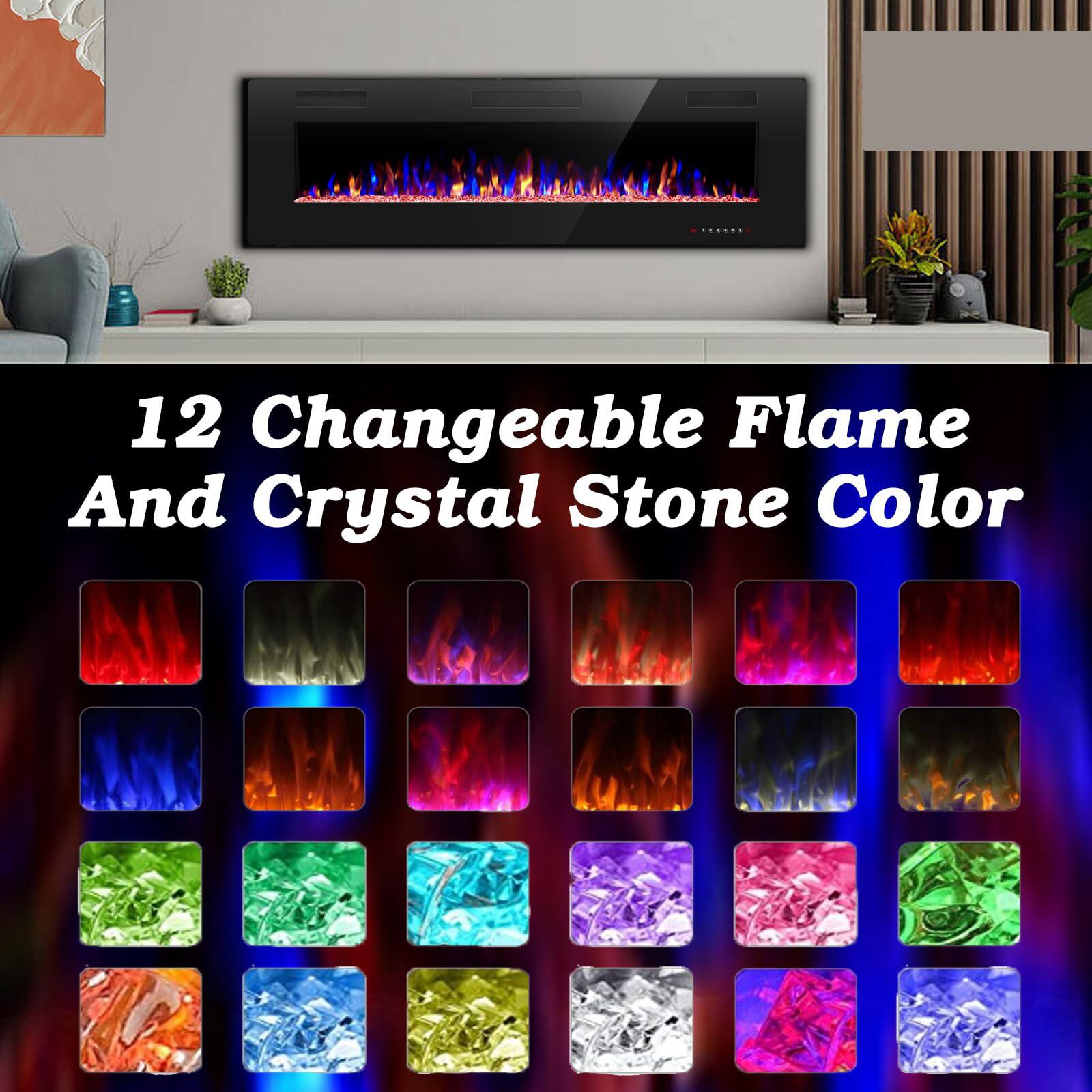 12 Changeable Flame And Crystal Stone Color