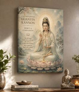 FC Design - Large Guanyin Kannon Mercy Lotus Canvas Print 24x36" Serene Compassion Zen Art Painting Home Wall Decor - MultiColor