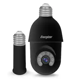 Energizer - Smart Socket Camera, 2K QHD Outdoor Light Bulb Security Camera, Pan & Tilt Auto Motion Tracking, 2-Way Audio - Black
