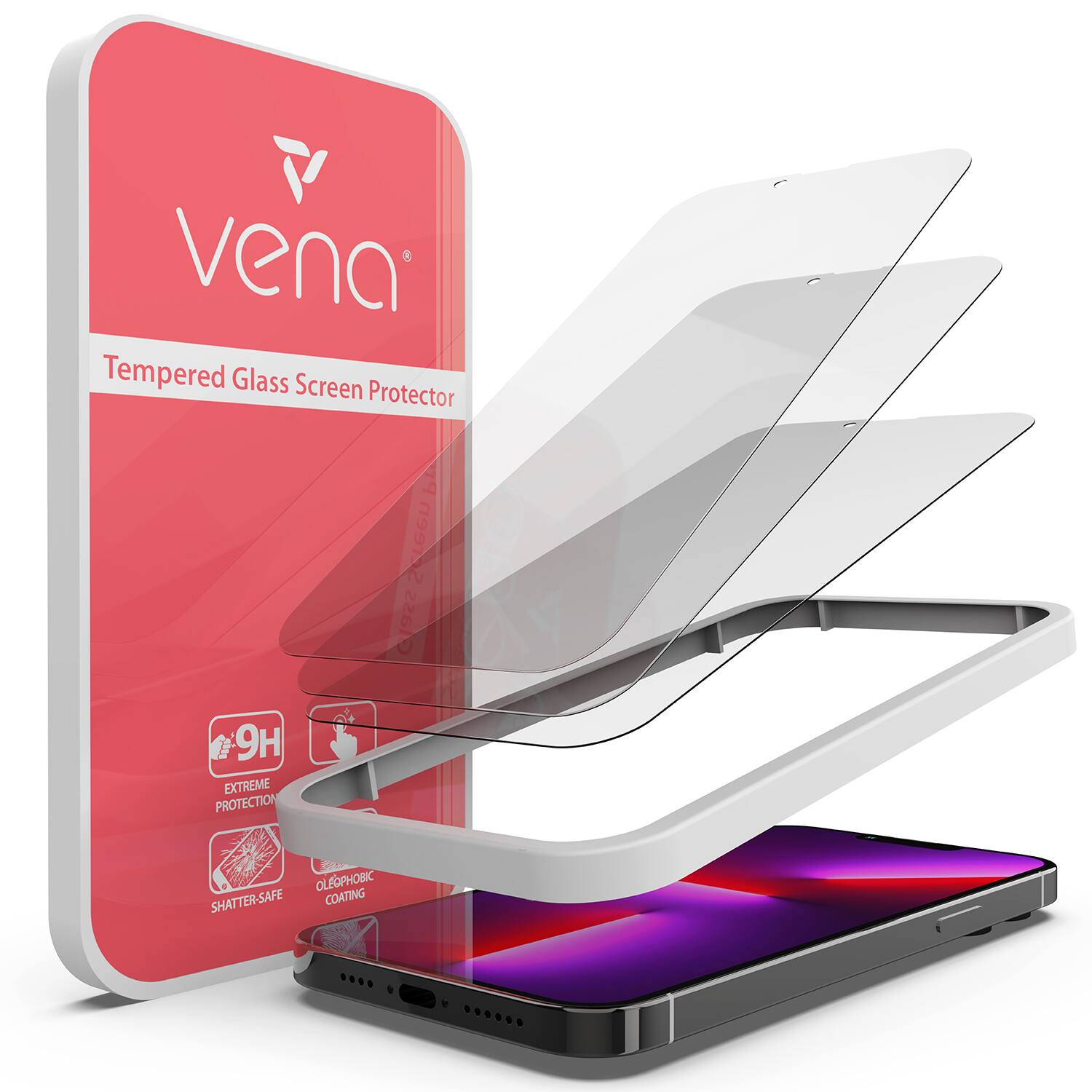 vena  
Tempered Glass Screen Protector  

9H  
EXTREME PROTECTION  
SHATTER-SAFE  

OLEOPHOBIC COATING