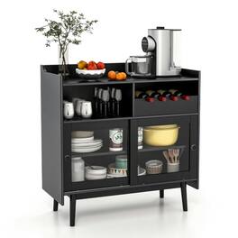 Pefilos - Kitchen Buffet Sideboard with Wine Rack and Sliding Door, Thickened Material Sideboard with Sturdy Construction - Black