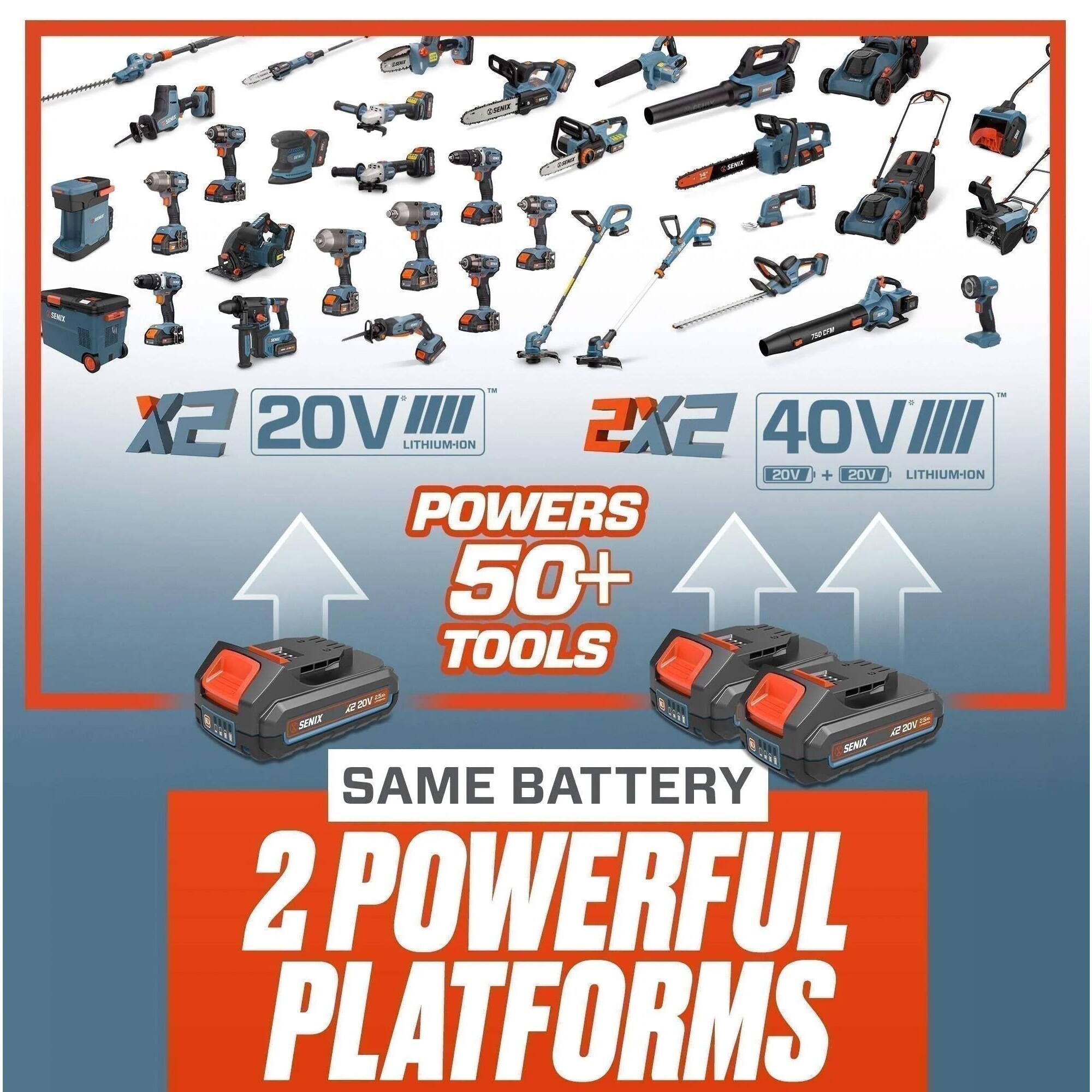 X2 20V LITHIUM-ION  
2X2 40V LITHIUM-ION  
POWERS 50+ TOOLS  
SAME BATTERY  
2 POWERFUL PLATFORMS