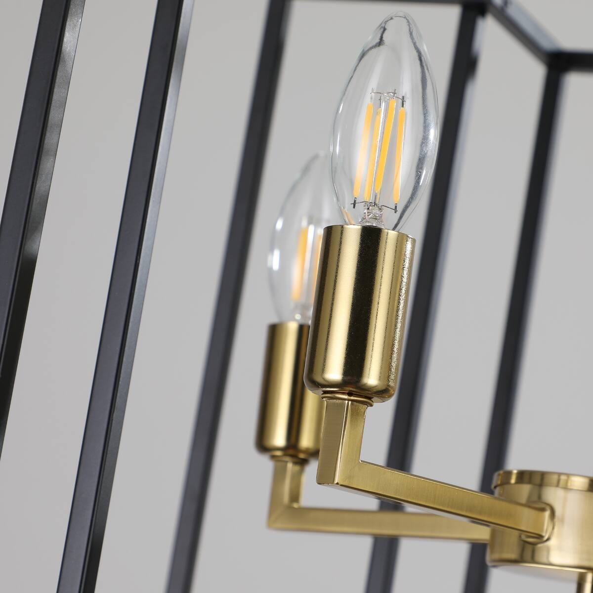 Alt View 8. Loheer - Loheer 18 Inch Modern Eight Light Chandelier Black Gold Geometric Pendant for Dining Room Kitchen.