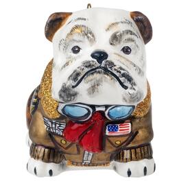 Joy to the World Collectibles - Joy to the World Bulldog in Vintage Bomber Jacket Polish Glass Christmas Ornament - White