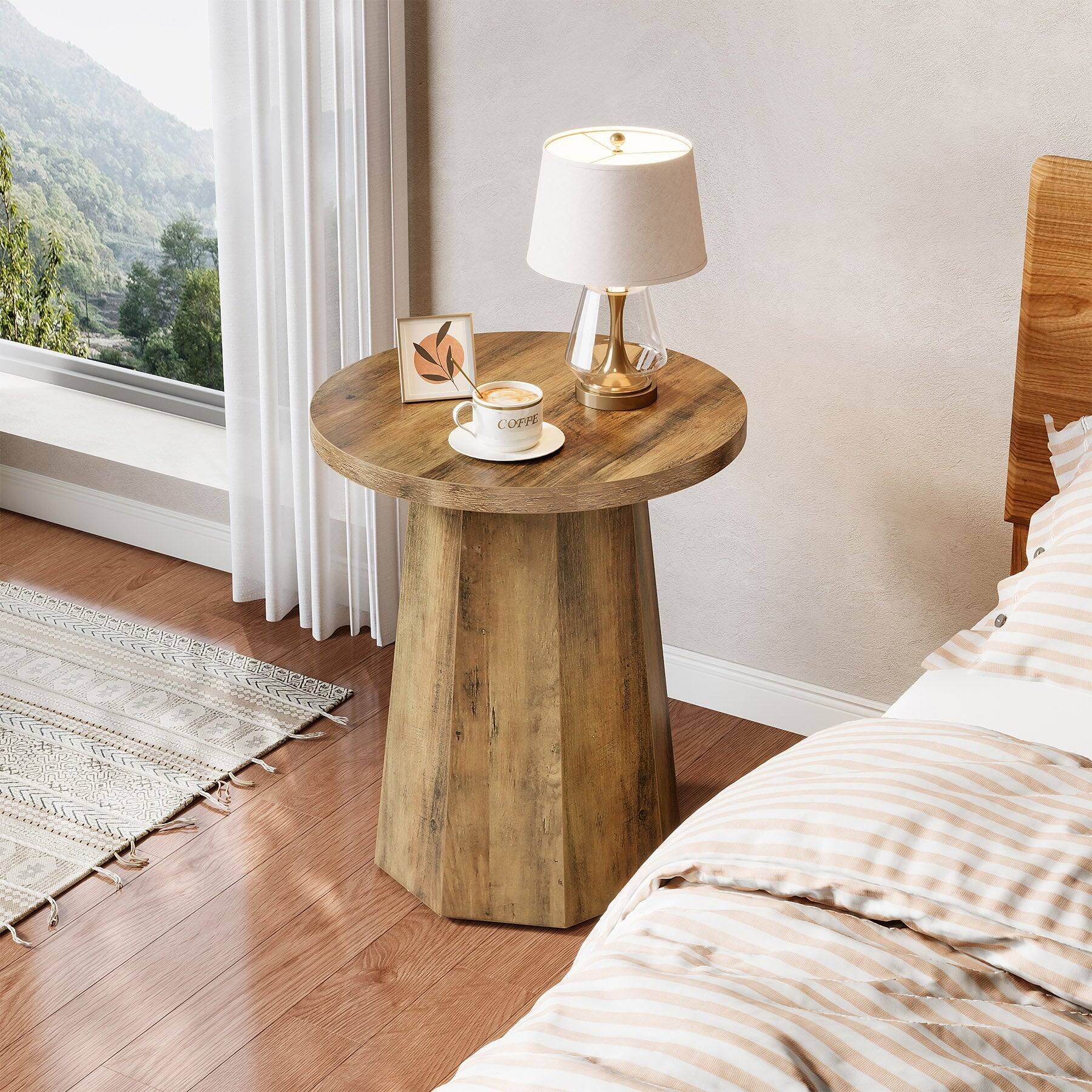 Alt View 1. Tribesigns - End Table with Space-Saving Design and Round Top for Books, Drinks and Everyday Essentials - Brown.
