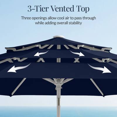 blue patio umbrella with white pole Business & Pleasure Co. The Resort Market They are dedicated to providing artistic Treasure Garden Red/Vanilla/Cobalt Market White