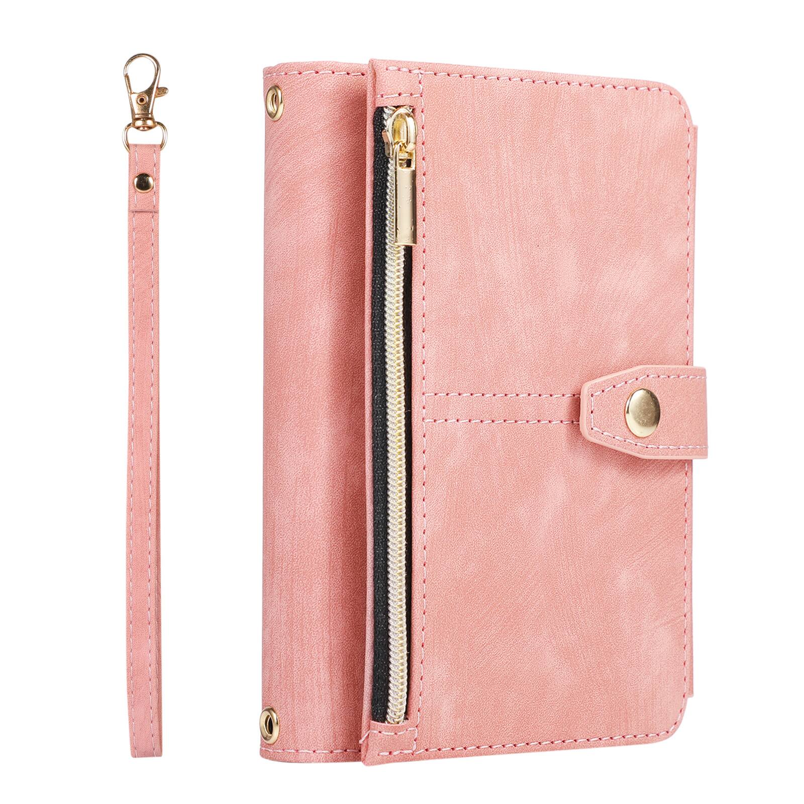 Alt View 4. Dteck - Flip Wallet Case for Apple iPhone Duo PU Leather Protective Cover with Zipper Pocket Wrist Strap Kickstand - Pink.