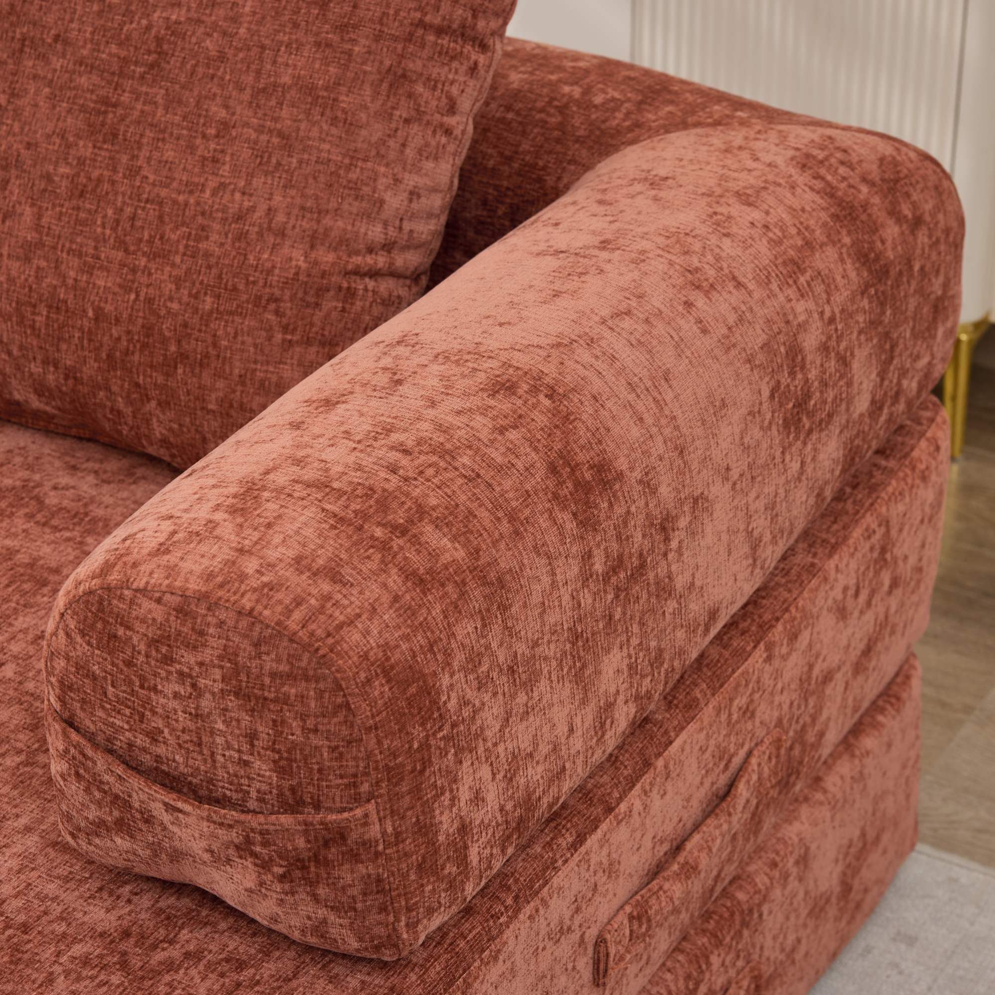 Alt View 2. GOODSILO - Convertible Folding Floor Sofa Bed with Armrests for Living Room, Bedroom, and Studio Lounging - Orange.