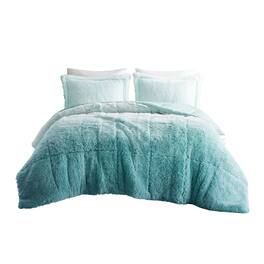 Gracie Mills - Ethel Faux Fur Ombre Shag Comforter Set - Aqua