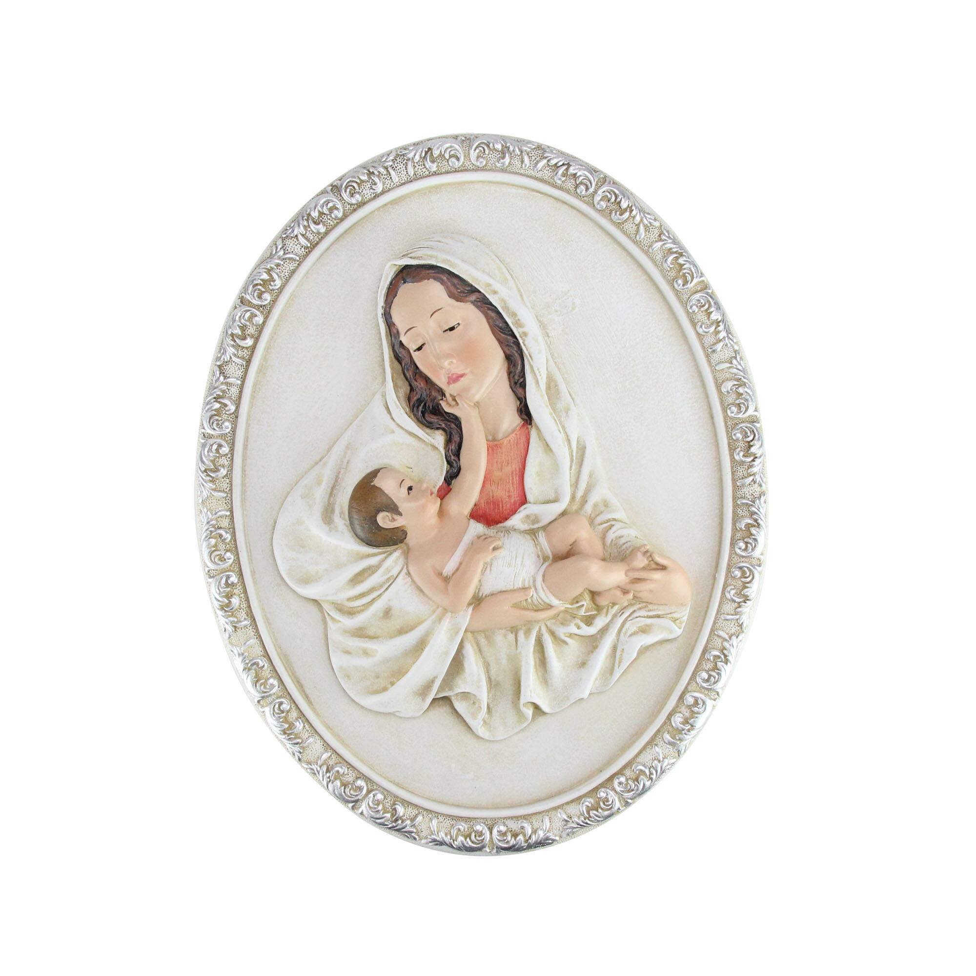 Front. Roman - Joseph's Studio Mary and a Child's Touch Wall Plaque - 9.75" - Brown.