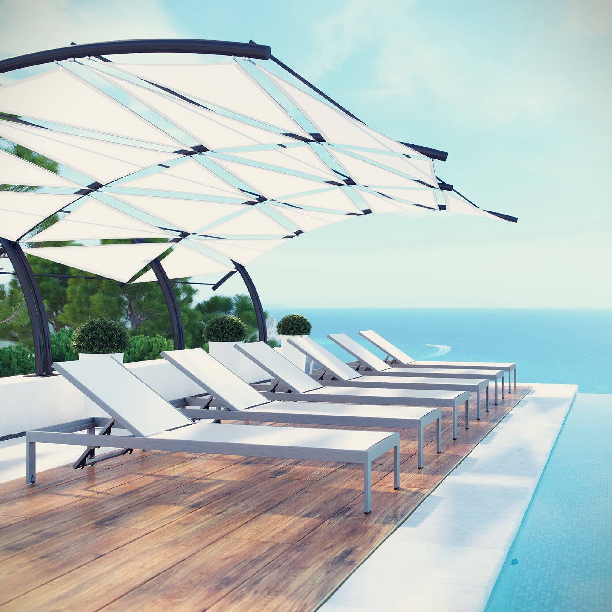 Alt View 1. Modway - Shore Outdoor Patio Aluminum Chaise Set of 6 - Reclining, 25 in Seat Width, Armless - Silver White.