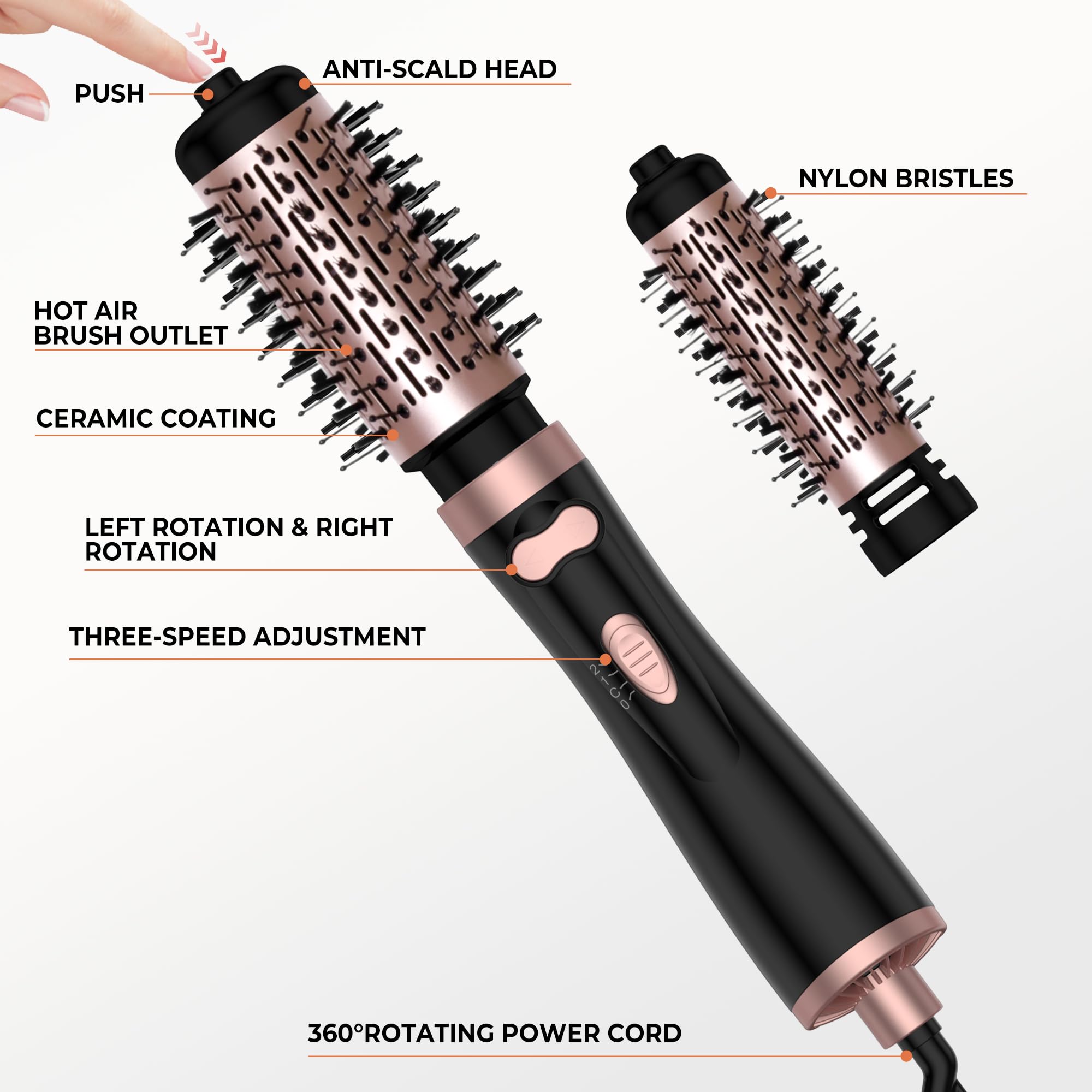 The Best Inks 3 In 1 Rotating Hair Dryer Brush Auto Blow Spinning With ...