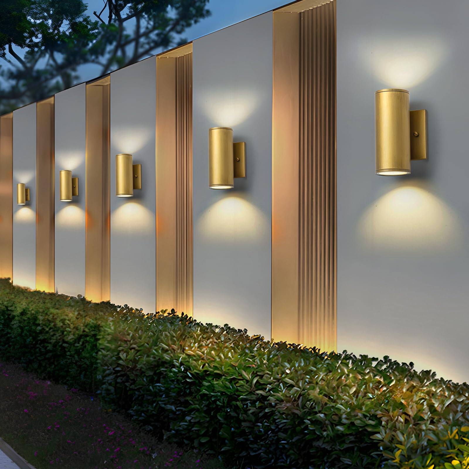 Alt View 2. Comfort Essence - Modern Led Outdoor Wall Lights Cylinder Up And Down Exterior Lighting Fixtures Handmade Sconce Mount On Any - 7" Round-Gold.
