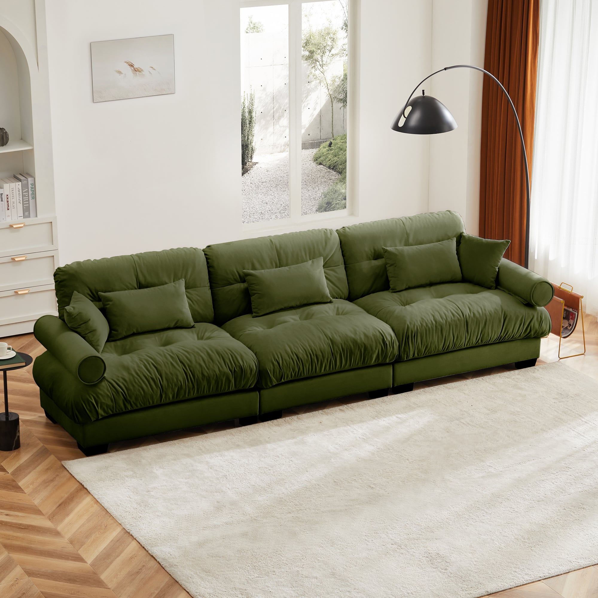Trinkets Crazed - Modular Sectional Sofa Cloud Couch, 130" Modern Deep Seat Sectional Couches for Living Room, Oversized Modular Couch - Olive Green