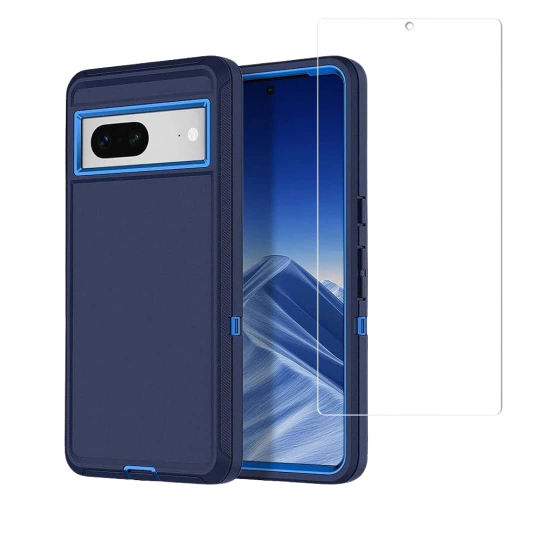 Front. Entronix - Entronix Heavy Duty Bundle for Pixel 7a - Case and Clear Screen Protector - Blue.