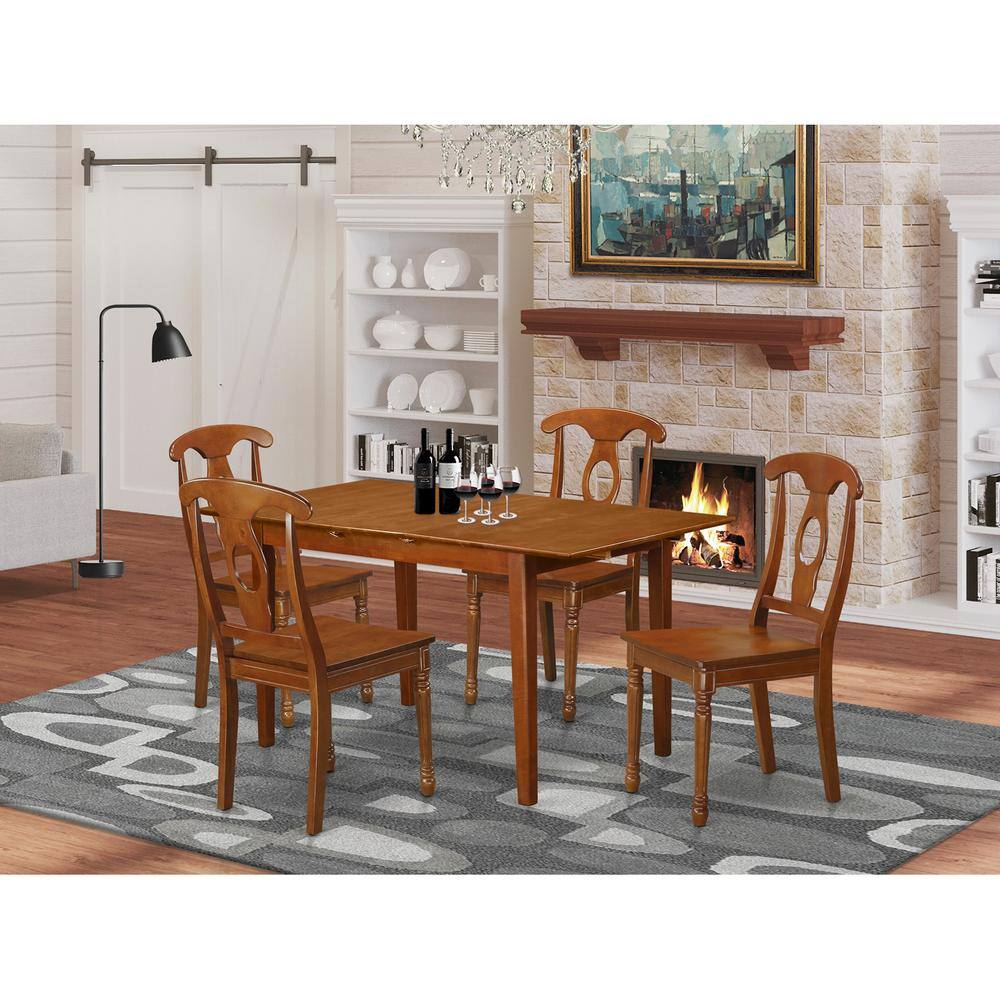 Back. East West Furniture - 5 Pc small Kitchen Table set - Table and 4 Kitchen Dining Chairs - Saddle Brown.