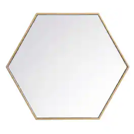 Elegant Decor - Metal frame hexagon mirror 24 inch - Brass
