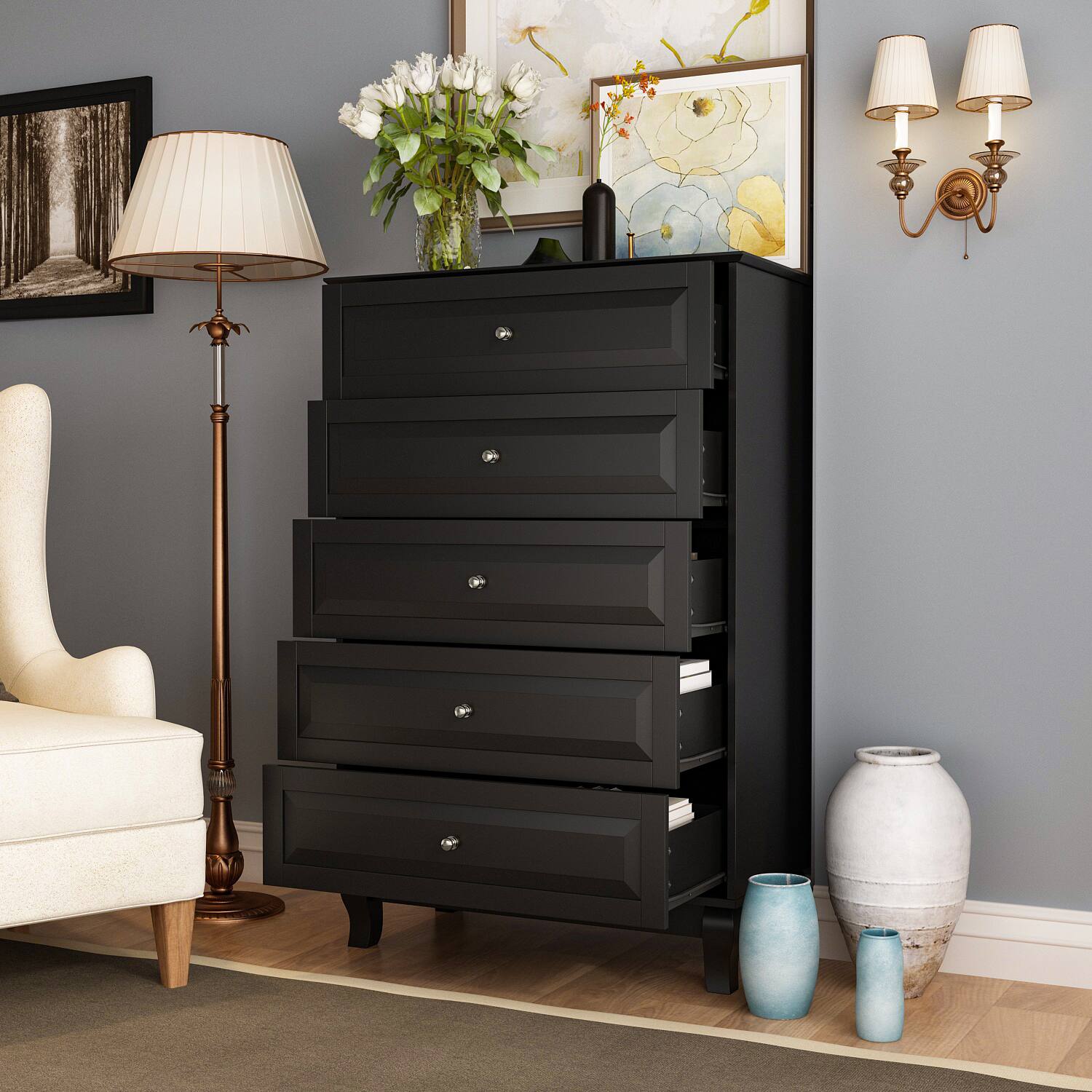 Left. FUFU & GAGA - Classic Multi-Drawer Storage Cabinet – A Perfect Fusion of Space Organization and Aesthetic Design - Black.