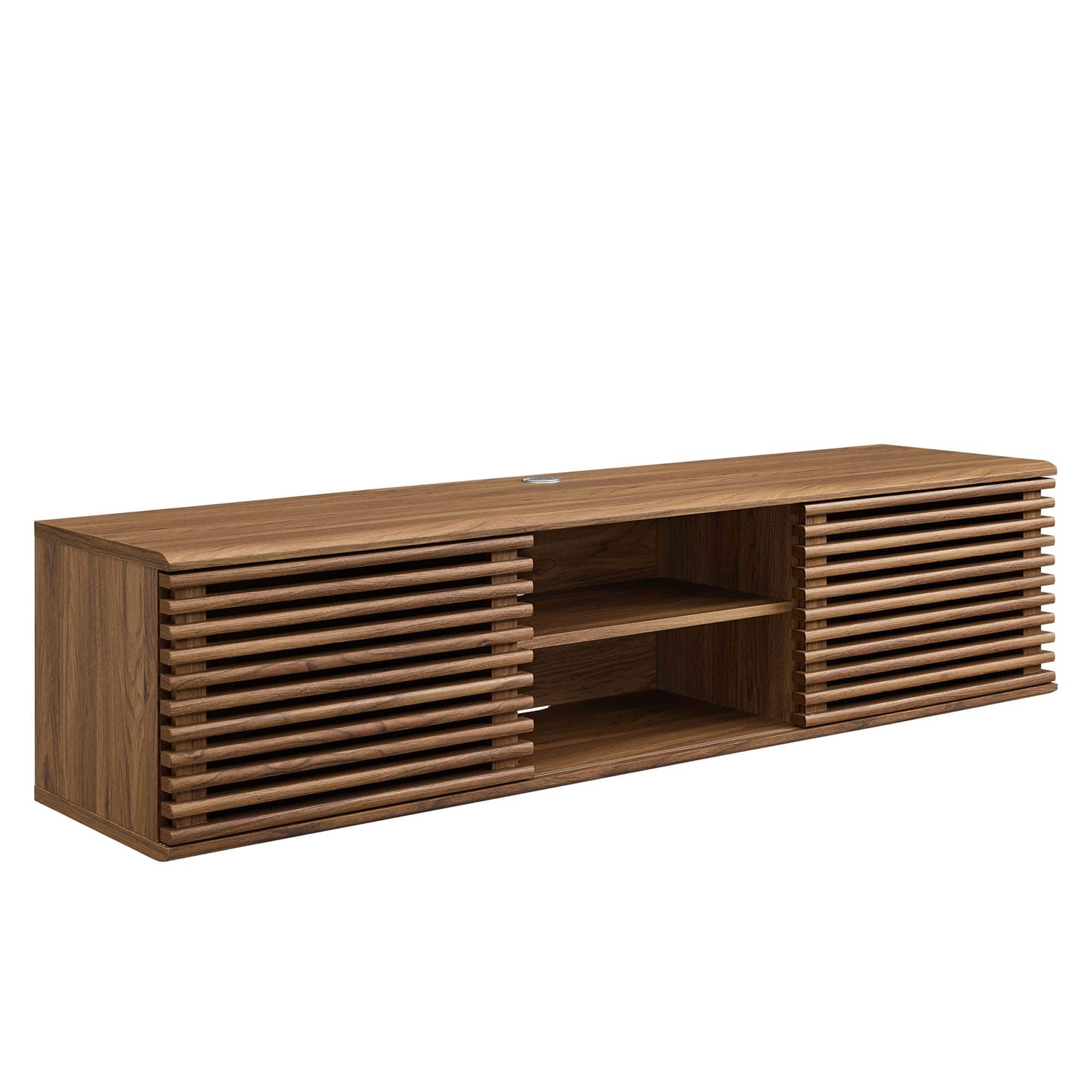 Render 60" Wall-Mount Media Console TV Stand by Modway - Walnut