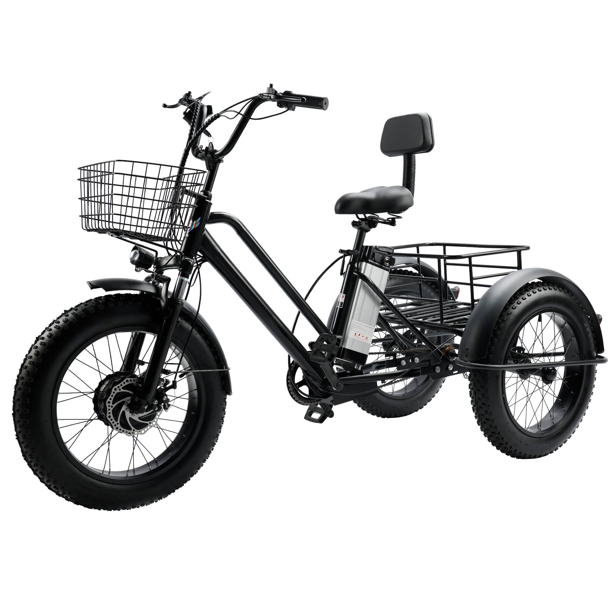 Front. Topteng - ​​500W 48V/13Ah Electric Snow Trike - 4.0 Fat Tires, 330 LBS, 19Mph, 21 Miles to 25Miles Range for Adult - Black.