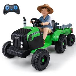 Costway - 24V Ride On Tractor for Kids with Detachable Trailer Remote Control Music - Green