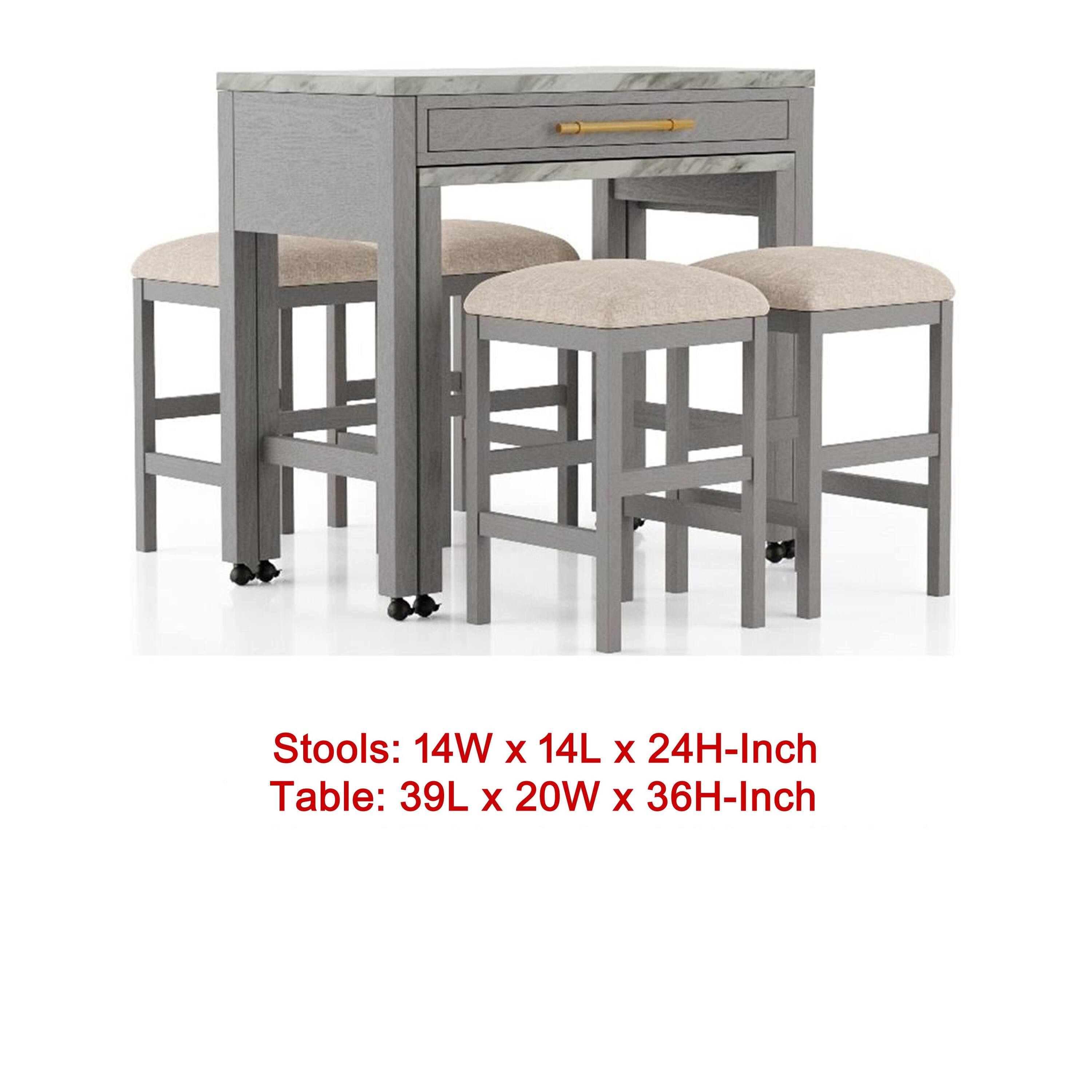 Stools: 14W x 14L x 24H-Inch  
Table: 39L x 20W x 36H-Inch