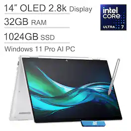 HP - Elite x360 1040 G11 14" 2.8K OLED Touchscreen 2-in-1 AI PC Laptop - Intel Ultra 7 155H - 32GB RAM - 1TB SSD - Win 11Pro - Silver