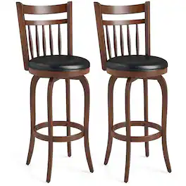 Costway - 30" Swivel Bar Stools Set of 2 with Backs, Solid Wood Legs & Footrest for Home Bar - Expresso