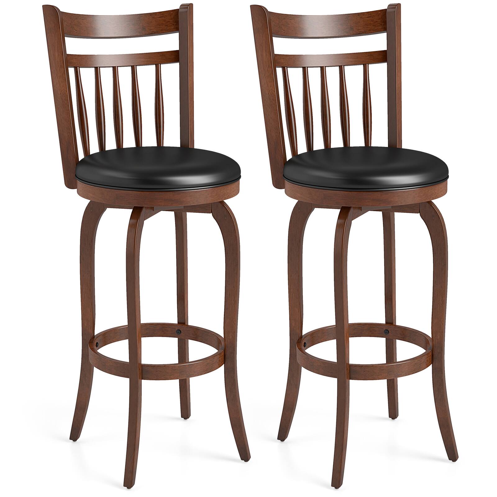 Front. Costway - Costway 30" Swivel Bar Stools Set of 2 with Backs, Solid Wood Legs & Footrest for Home Bar - Expresso.