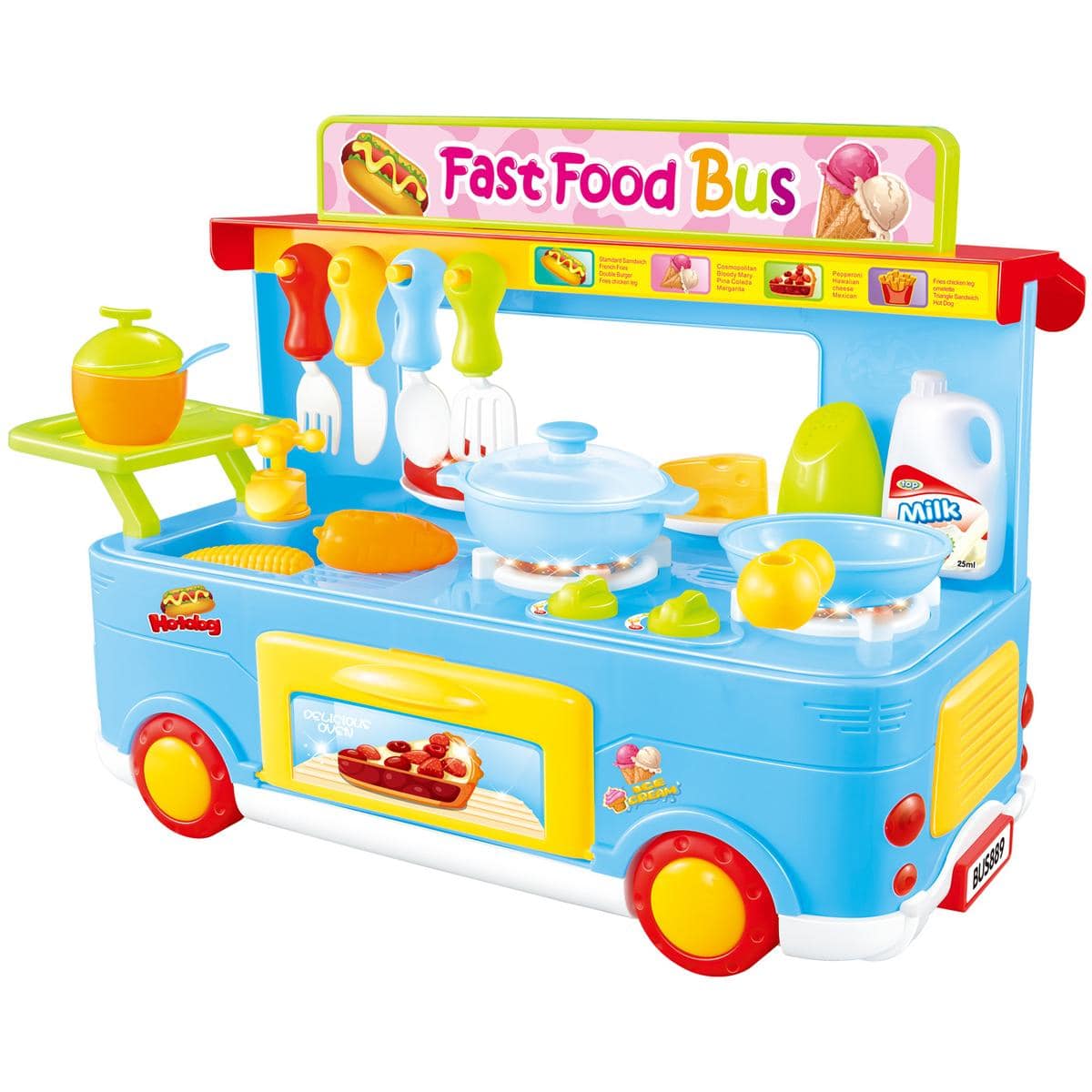 JuzToys - 29pcs Fast Food Bus Kitchen Play Set Toy, Pretend Playset - Blue price history on PriceWatchPro