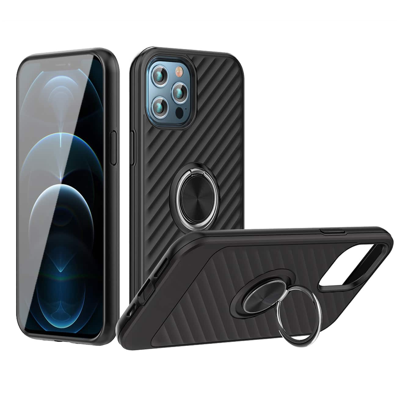 Reiko - Phone Case With Ring Holder Apple Iphone 12/Iphone 12 Pro In - Black