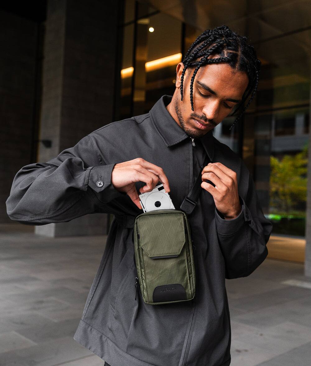 Alt View 8. ALPAKA - Modular Sling V2 MIini Sling Bag for Phone, Magnetic Quick Access, EDC Crossbody Bag with Adjustable Strap - Dark Green X-Pac VX21.