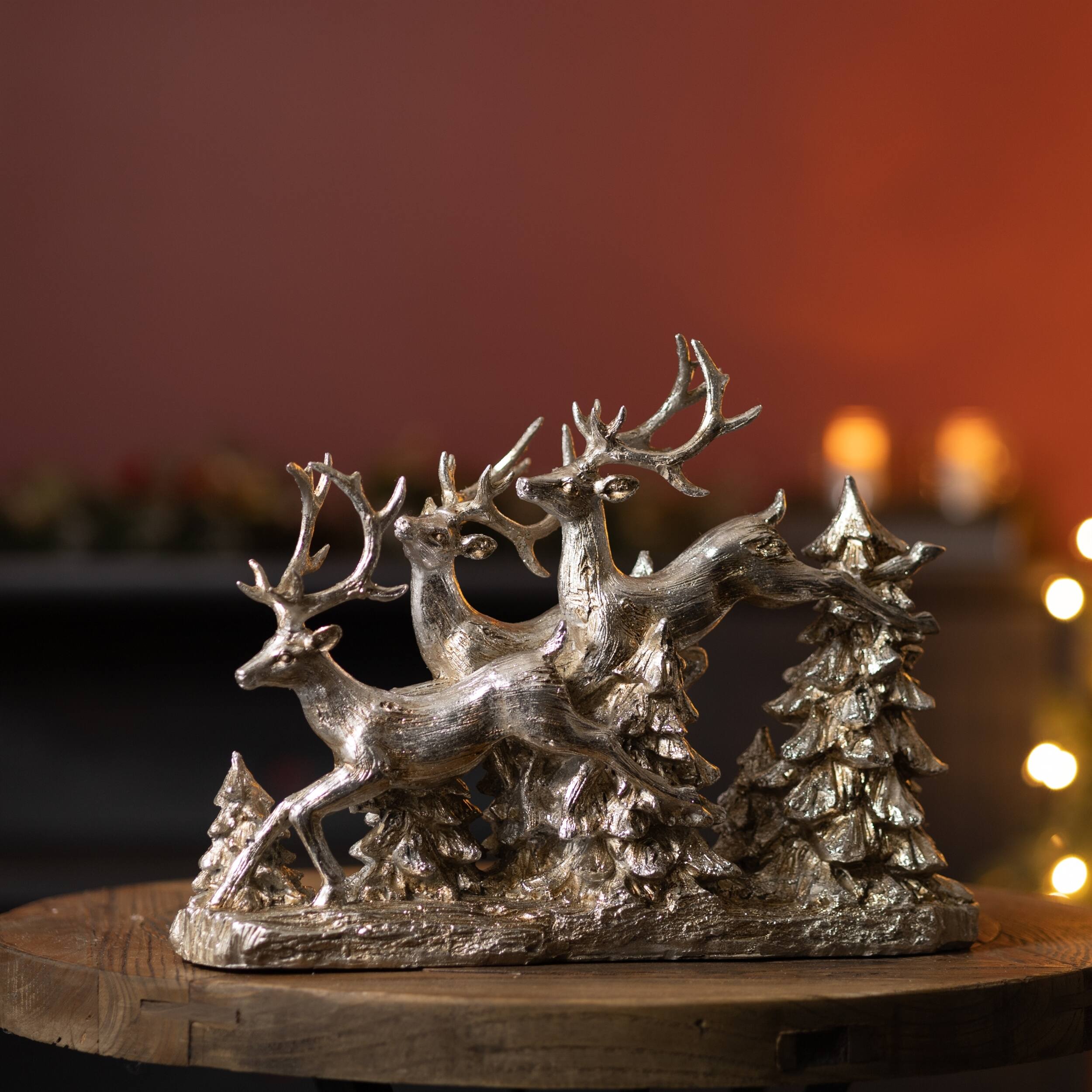 Angle. BreeBe - Woodland Deer and Trees Display 15.5"L - Silver.