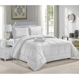 Plazatex - Embossed 8-Pieces Stripe All Season Ultra Soft High Quality Microplush Comforter Set, Queen - White