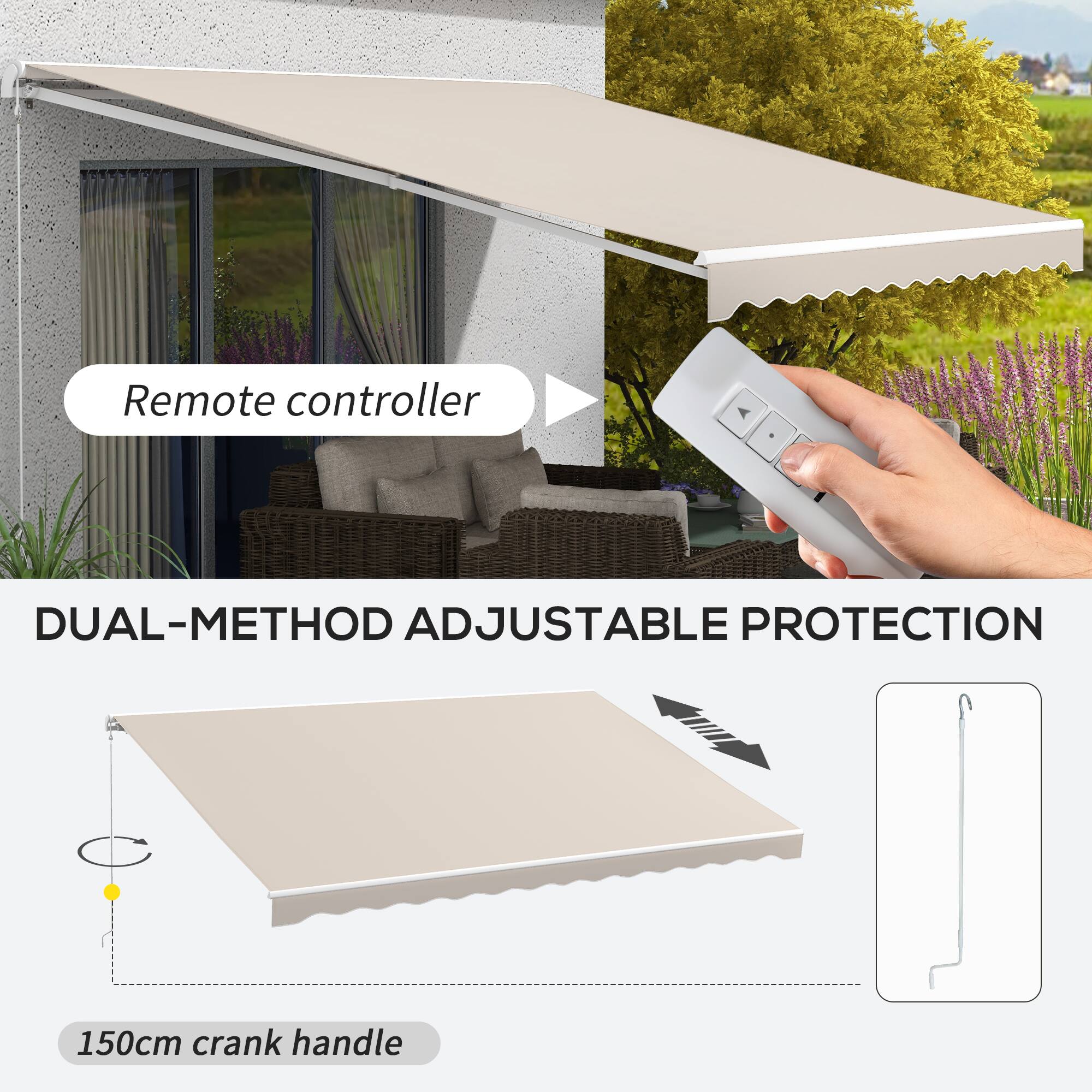 Remote controller  
DUAL-METHOD ADJUSTABLE PROTECTION  
150cm crank handle  
STABLE PROTECTION