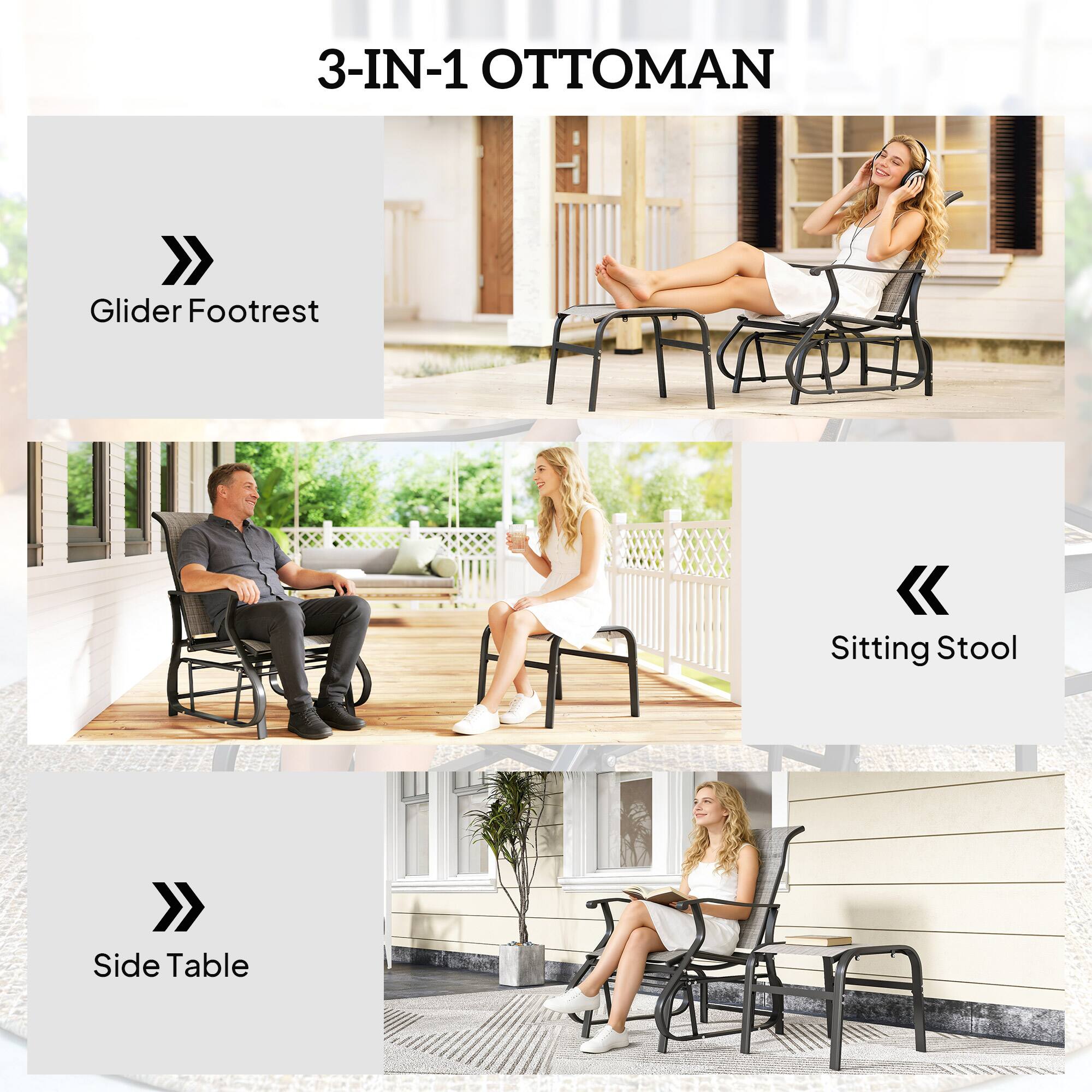 3-IN-1 OTTOMAN

- Glider Footrest
- Sitting Stool
- Side Table