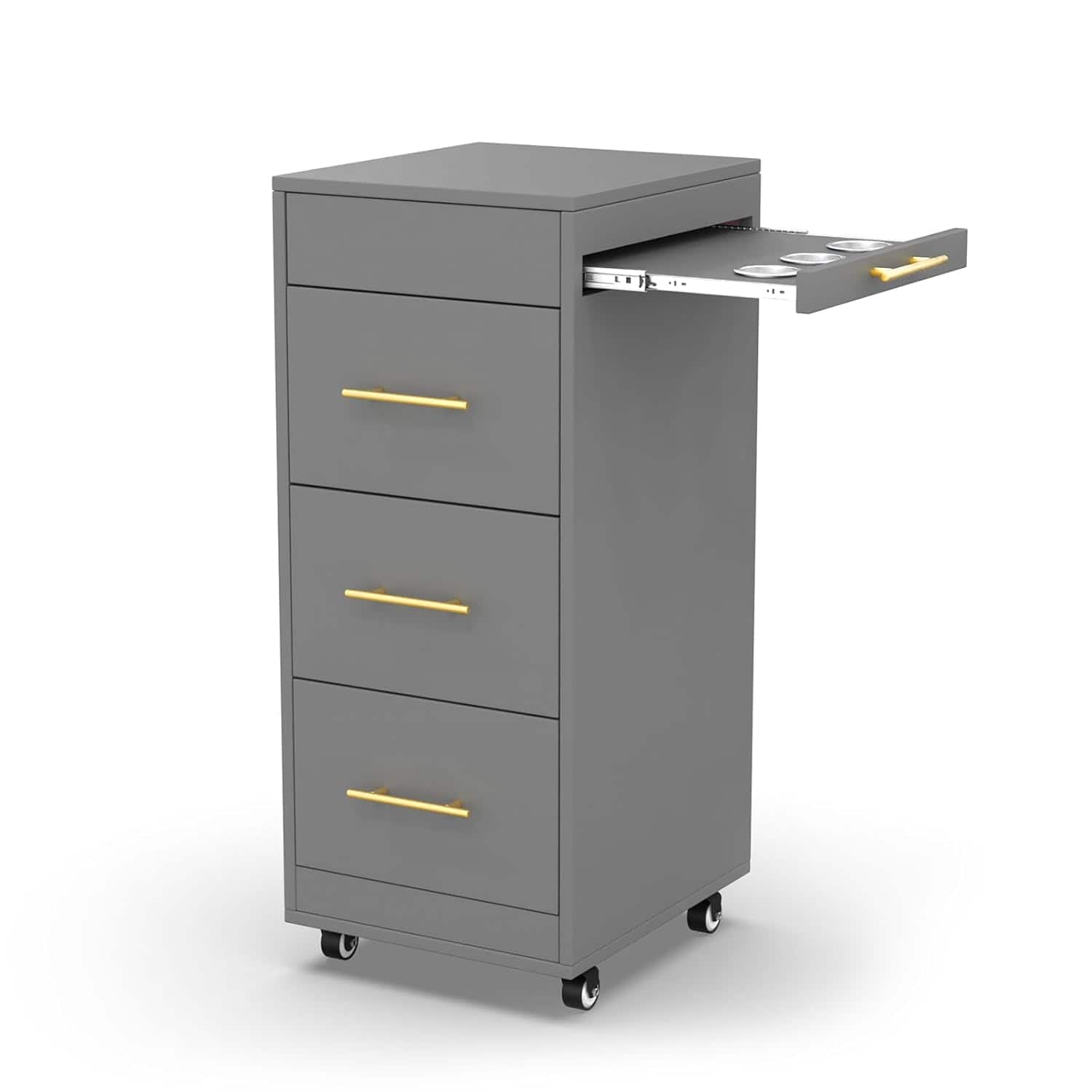 Winado - Mobile Salon Trolley Cart with Locking Wheels , 3 Large Drawers, 3 Hot Tool Holders for Salon, Beauty, Styling, Barber - Gray