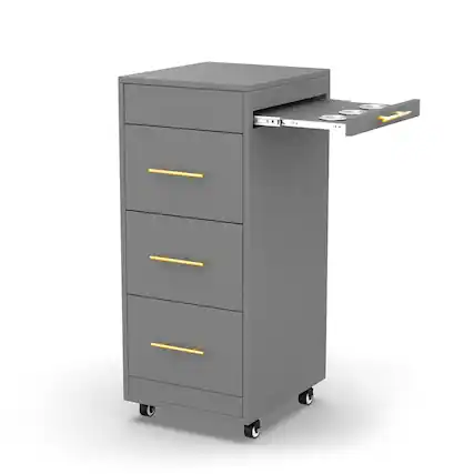 Front. Winado - Mobile Salon Trolley Cart with Locking Wheels , 3 Large Drawers, 3 Hot Tool Holders for Salon, Beauty, Styling, Barber - Gray.