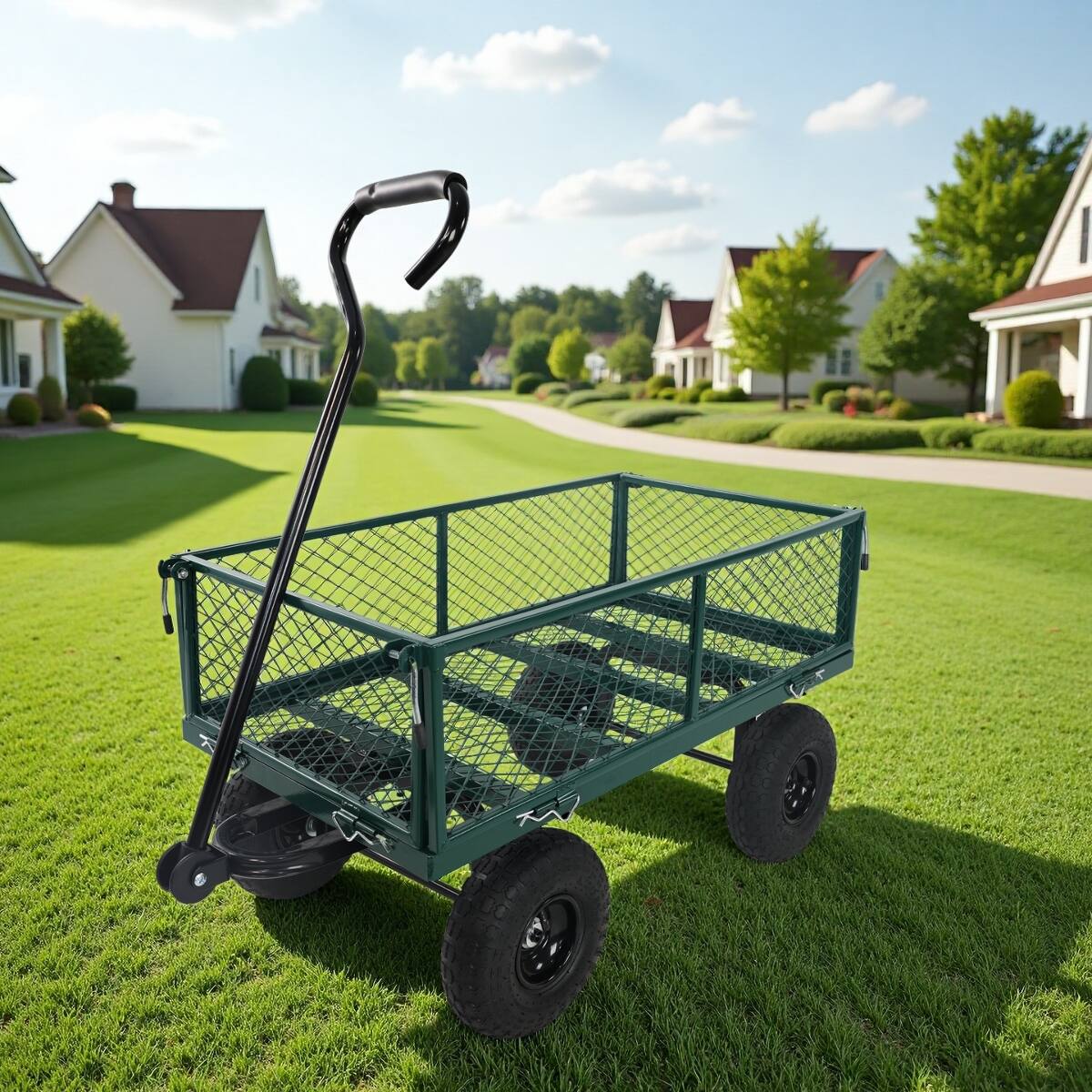 Alt View 2. Loheer - Loheer Heavy Duty Garden Wagon, Green Metal Utility Cart with Removable Sides and 550 lb Capacity.