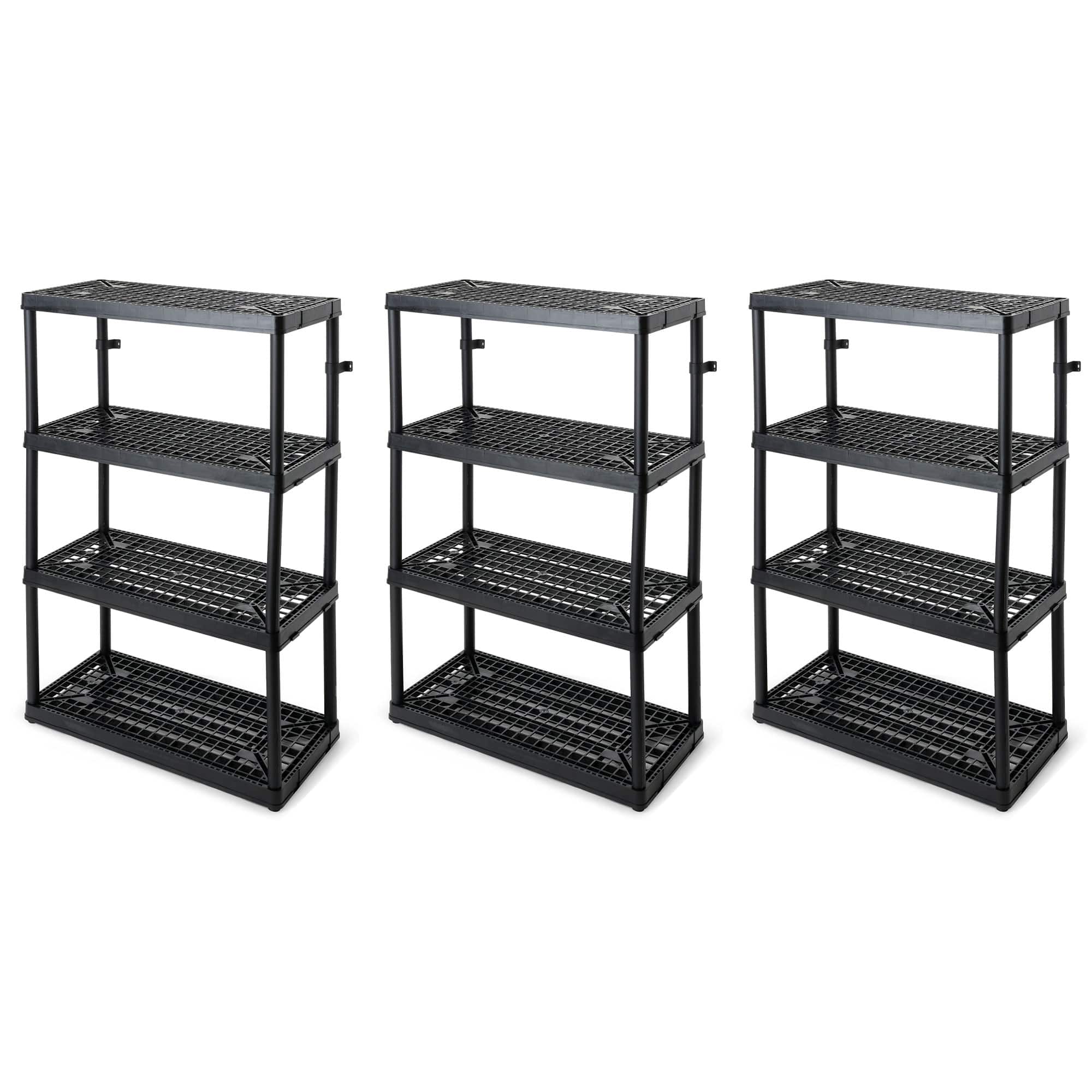 Gracious Living - 4 Shelf Fixed Height Ventilated Storage Unit, 3 Pack - Black