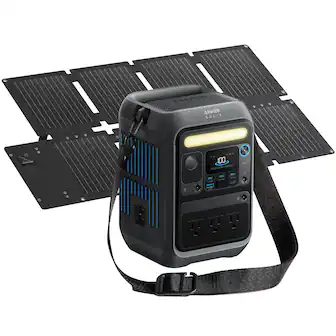 Anker - SOLIX C300X Portable Power Station with 60W Solar Panel,288Wh/300W Battery Soalr Generator for Camping&Emergencies (288 Wh Capacity) - Black