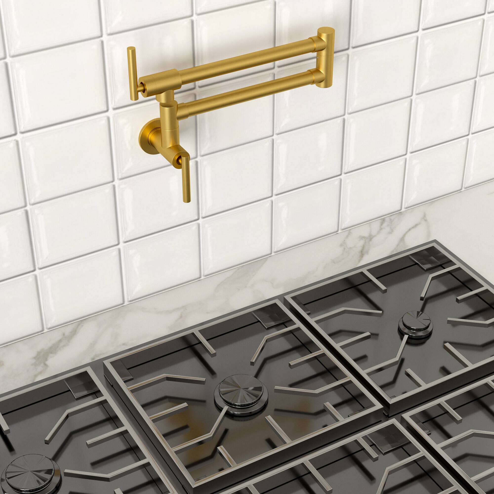 Angle. Lordear - Gold Kitchen Sink Faucet Folding Stretchable with Single Hole Two Handles - Gold.