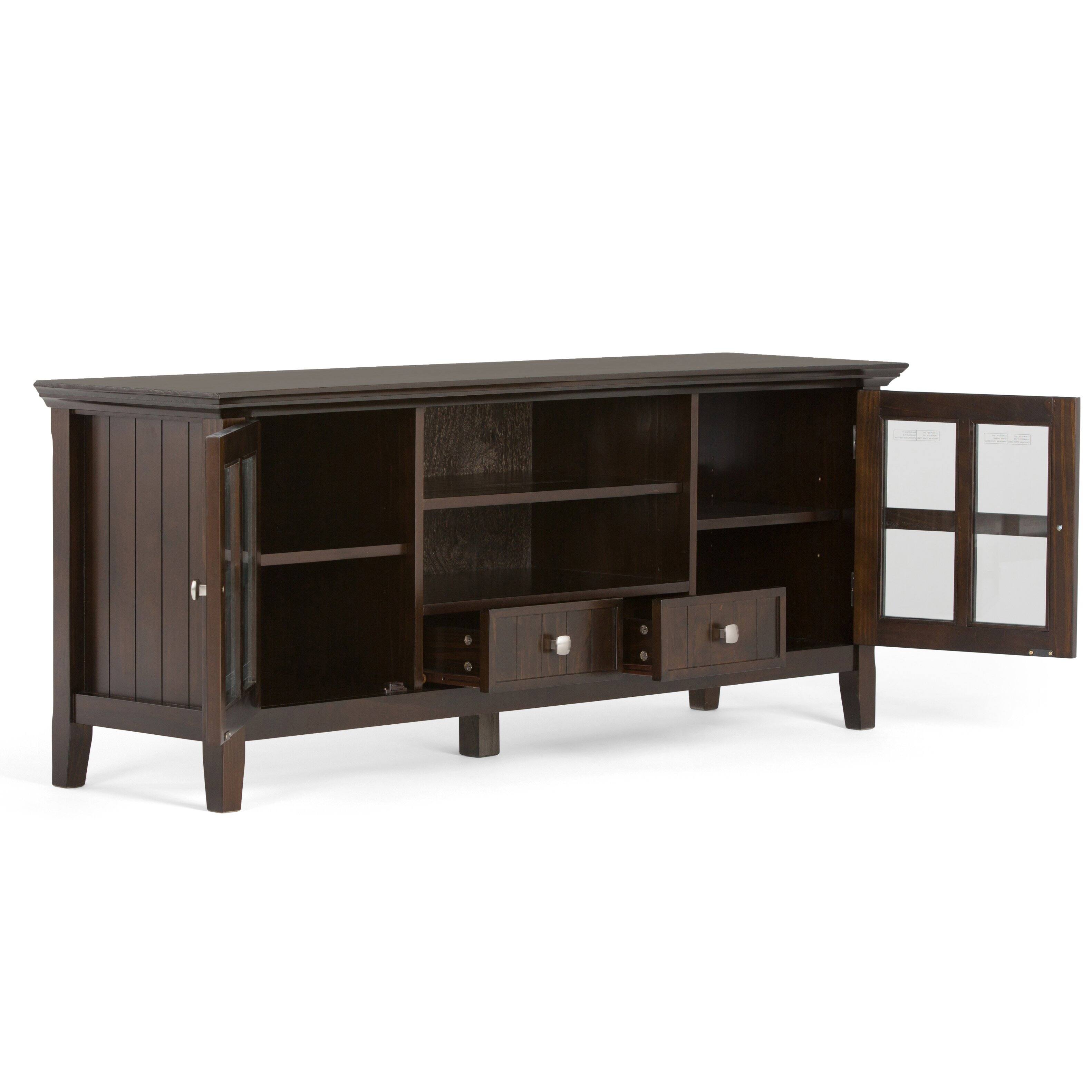 Back. Simpli Home - Acadian 60 inch TV Stand with 26 inch 5 Shelf Bookcases (Set of 3) - Brunette Brown.
