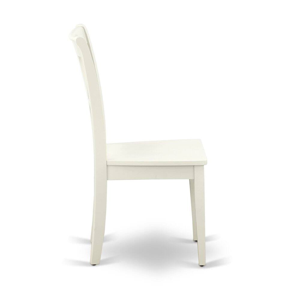 Angle. East West Furniture - AMCL3-LWH-W 3 Piece Dining Room Set - 1 Pedestal Table and 2 Linen White Wooden Chairs - Linen White Finish - Linen White.