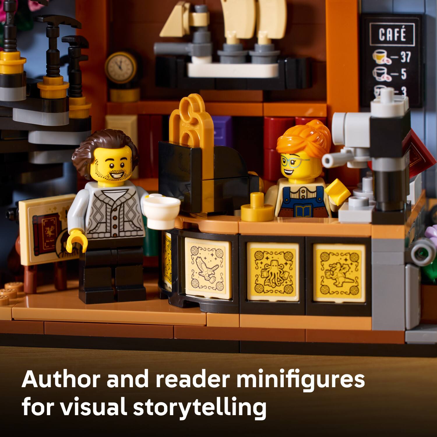 CAFÉ  
-37  
-5  
-3  

Author and reader minifigures for visual storytelling