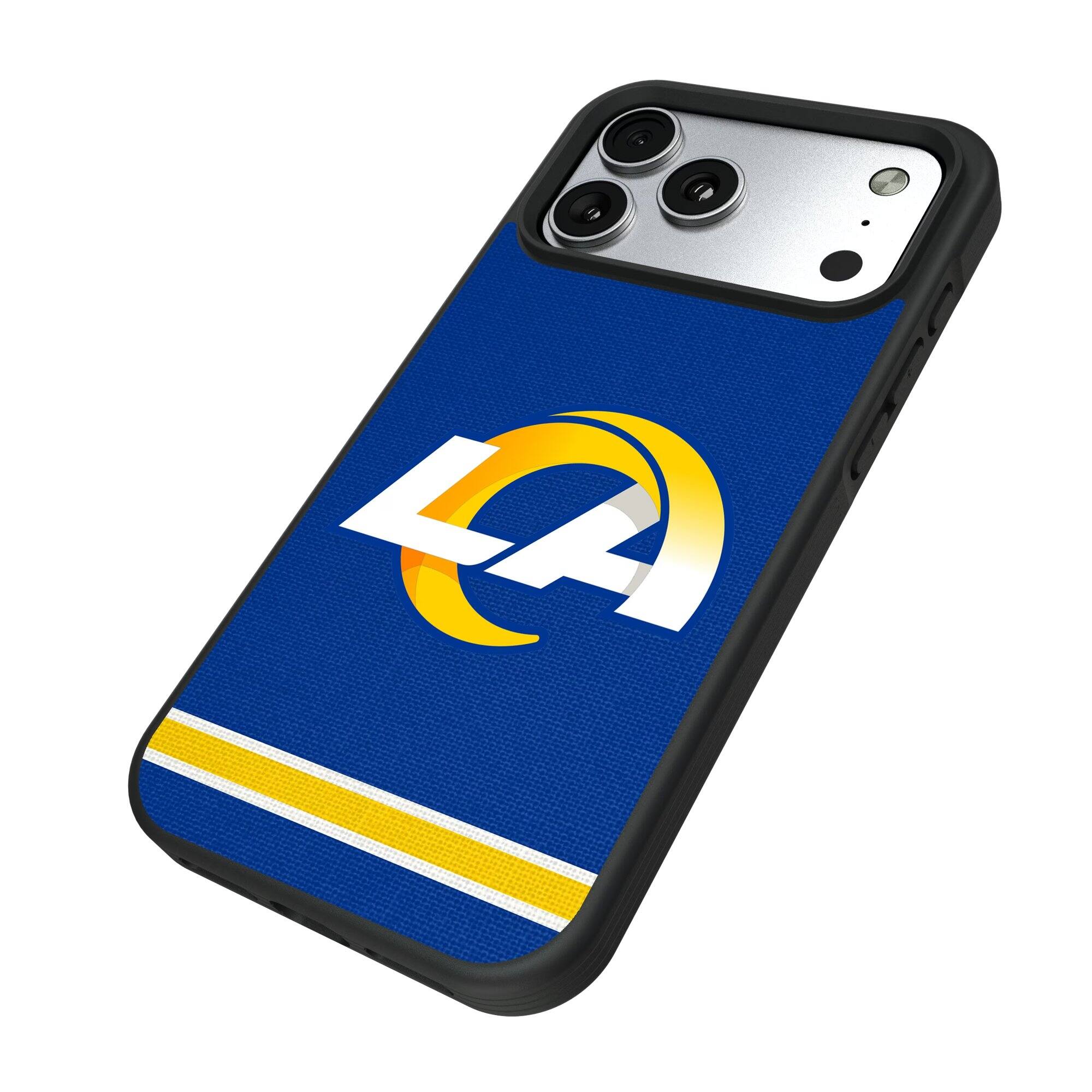 Alt View 1. Keyscaper - Los Angeles Rams iPhone Stripe Design Bump Case - 16 - Multicolor.