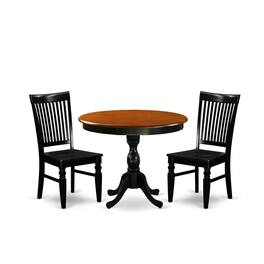 East West Furniture - 3-Piece Dining Set Consist of Dinning Table and 2 Dining Chairs with Slatted Back - Black Finish - Multi-Color