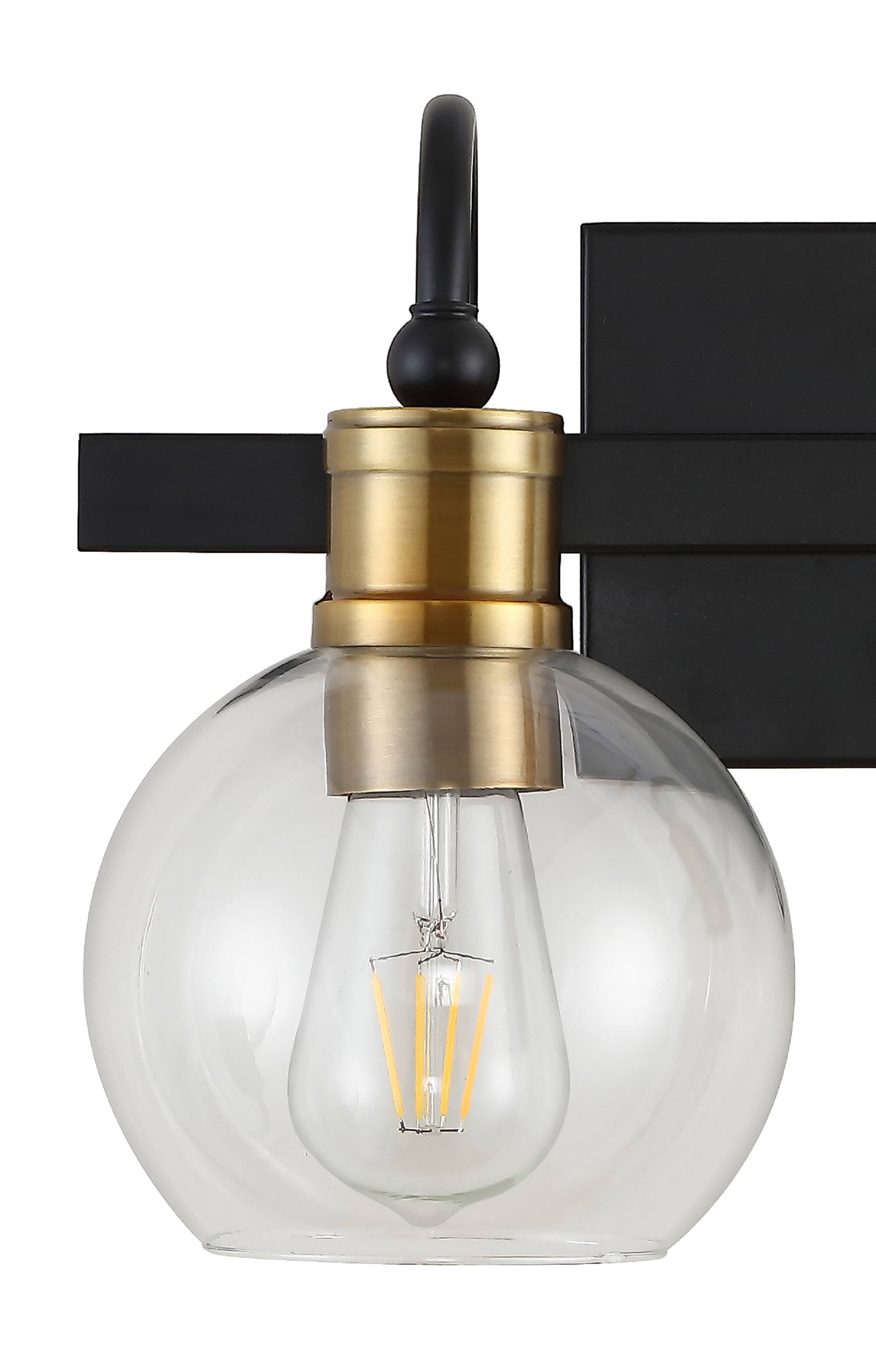 Alt View 4. Jonathan Y - Marais 14.5" 2-Light Iron/Glass Rustic Vintage LED Vanity Light, Black/Brass Gold - Black/Brass Gold.