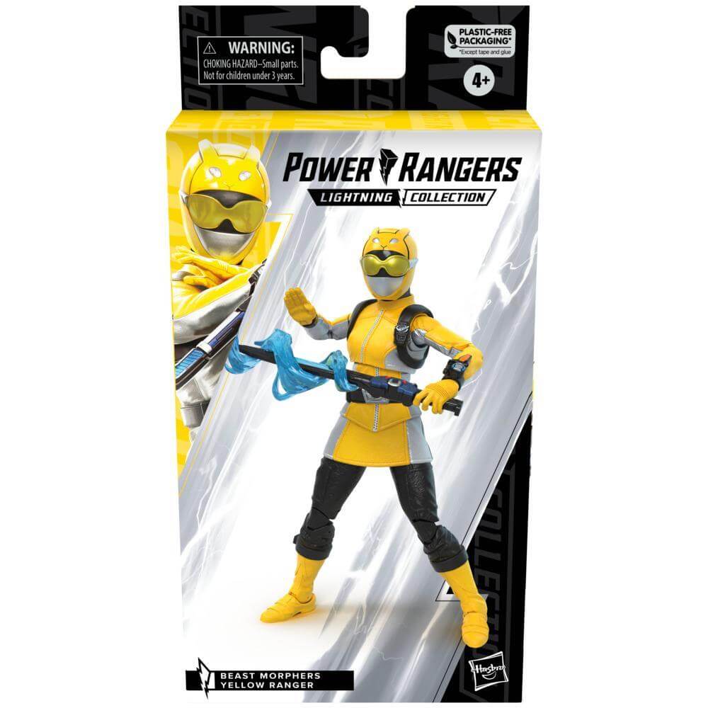 **WARNING:**
CHOKING HAZARD - Small parts. Not for children under 3 years.

**PLASTIC-FREE PACKAGING**
Except tape and glue

**4+**

**POWER RANGERS**
LIGHTNING COLLECTION

**BEAST MORPHERS YELLOW RANGER**