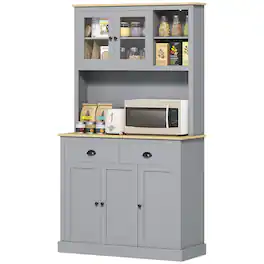 Homcom - Kitchen Cabinet, 71" Tall Pantry Cabinet, Modern Hutch with Wide Countertop - Gray